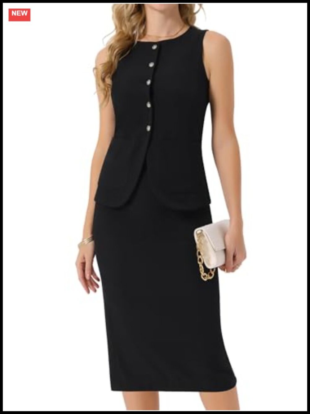 Women's 2 Piece Skirt Suit Set Sleeveless Vest Blazer & Pencil Skirt Plus Size